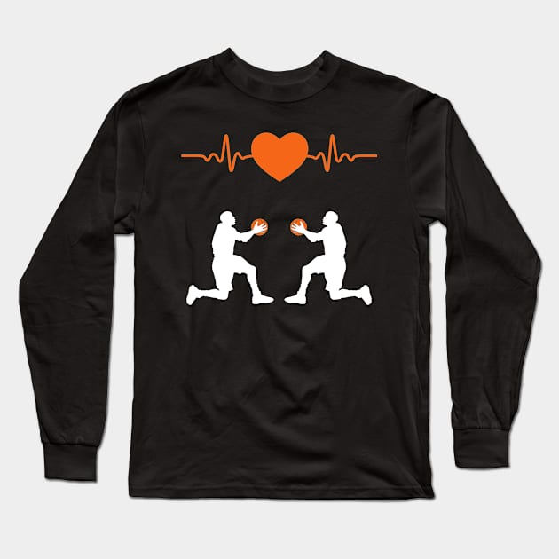 Funny Basketball Heartbeat Shirt For Basketball Player Long Sleeve T-Shirt by Tesszero